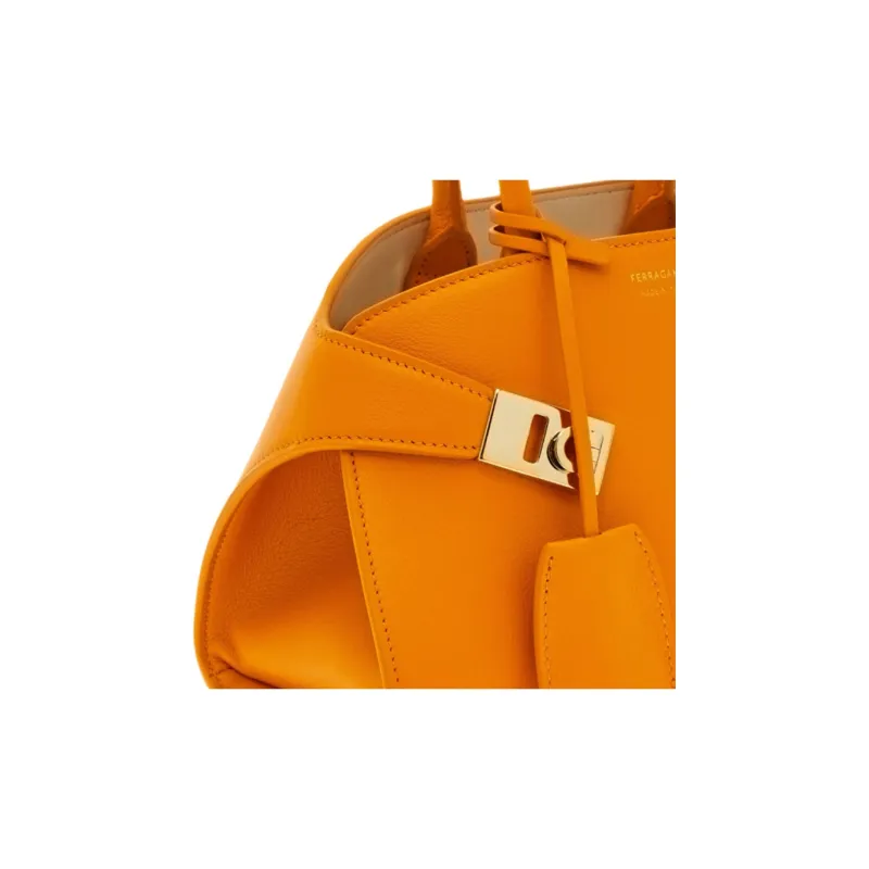 FERRAGAMO Hug Cow Leather Handbag Mini Women's Orange-5