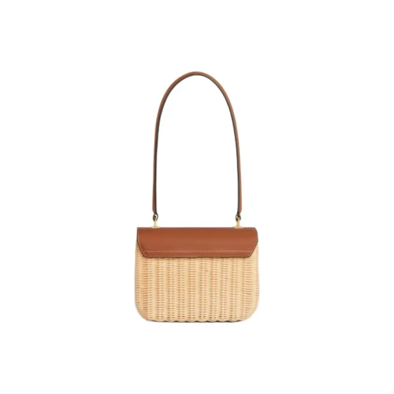 CELINE Rattan With Cow Leather Shoulder Bag Women's Natural & Tan-2