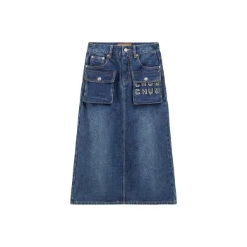 CHUU Casual Long Skirts Women's Denim Blue