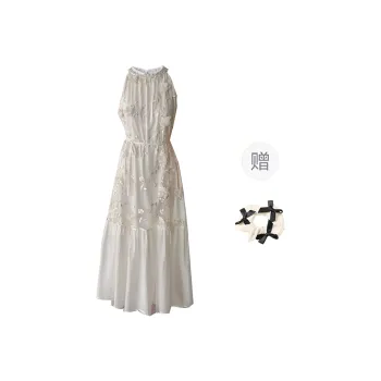 TORIGHT Sleeveless Dress Women's Apricot With Belt+Bowknot Hair Tie Comes With