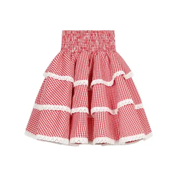 AooRaa Casual Short Skirts Women's Red Plaid