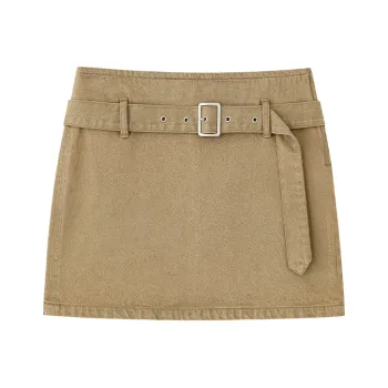 ZHOUMIAO Denim Short Skirts Women's Khaki