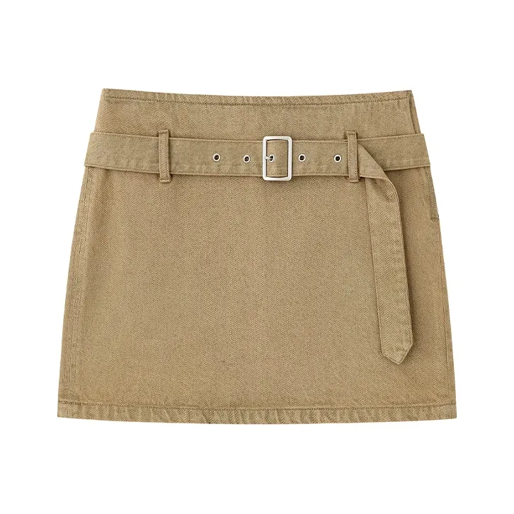 ZHOUMIAO Denim Short Skirts Women's Khaki-0
