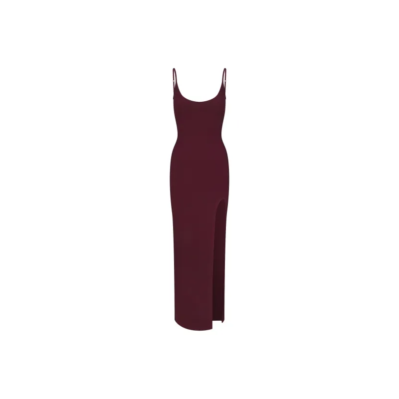 SKIMS FW24 SOFT LOUNGE CAMI SLIT LONG DRESS Slip Dresses Women's Bordeaux/Burgundy-0