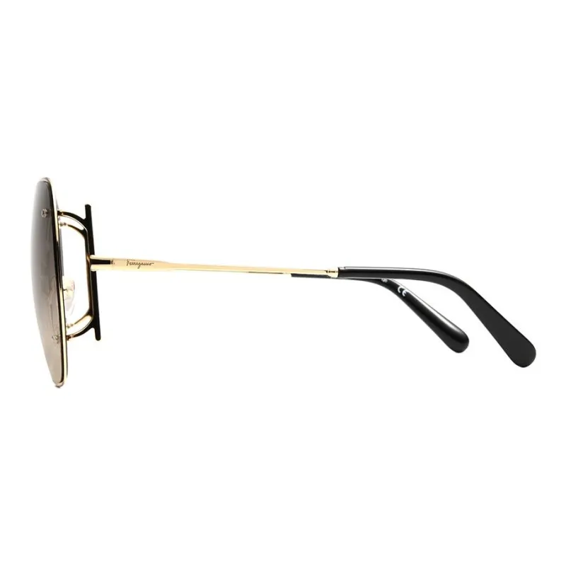 FERRAGAMO Metal Square Sunglasses Unisex Gold-2