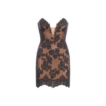 Self portrait Embellished Lace Bandeau Mini Dress