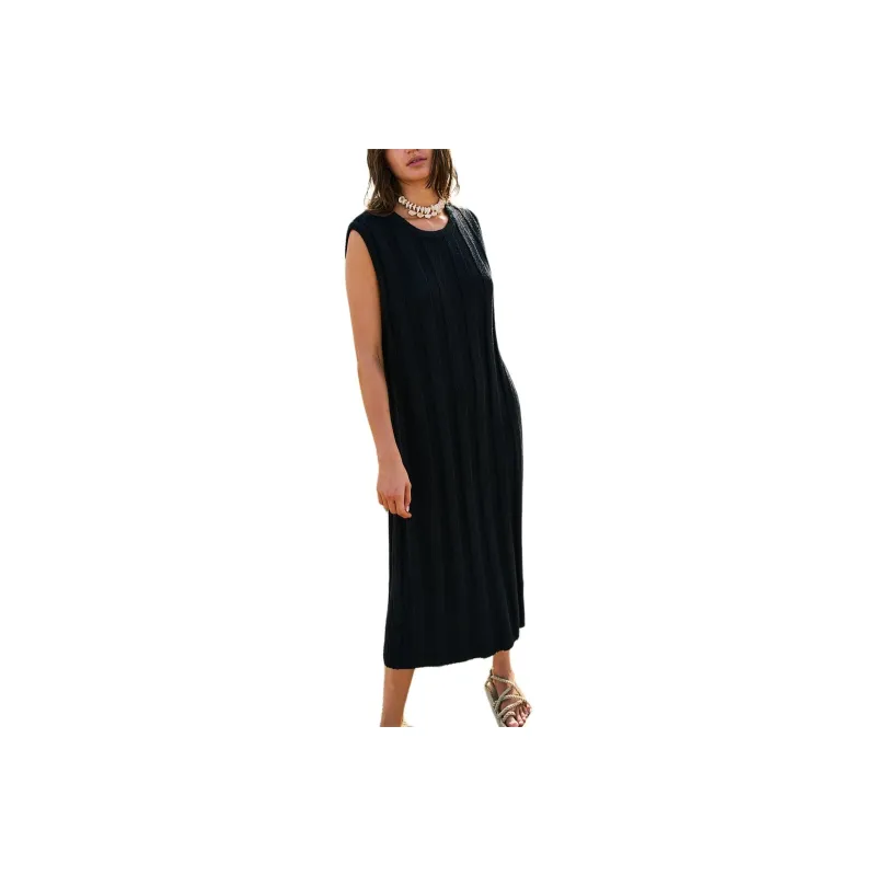 FREE PEOPLE Theo Sweater Midi Sleeveless Dress Women's Black-0
