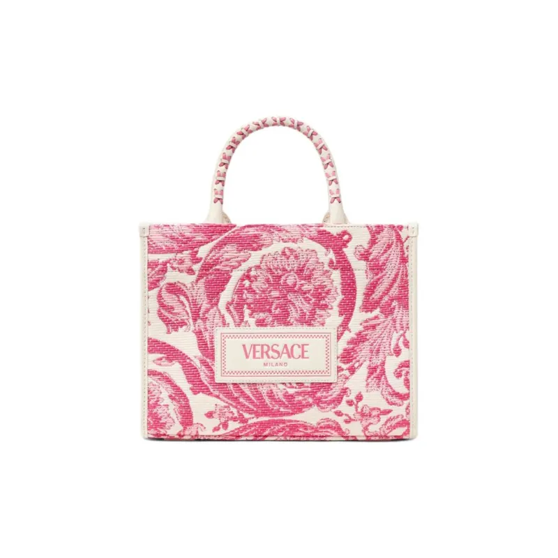 FANSIZHE Barocco Viscose Tote Bag, Shopping Bag, Shoulder Bag, Handbag Trumpets Women's Pink & White-0