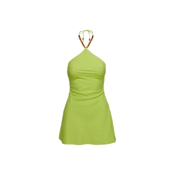 PRINCESS POLLY MAEVIE HALTER MINI DRESS Slip Dresses Women's GREEN/Green