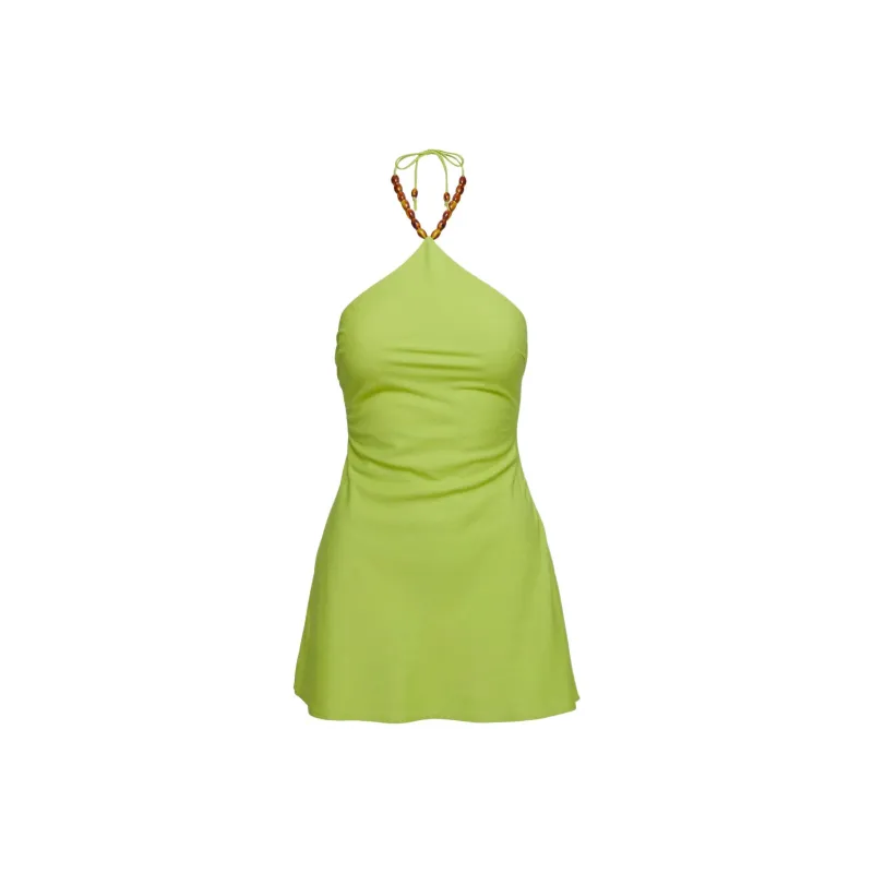 PRINCESS POLLY MAEVIE HALTER MINI DRESS Slip Dresses Women's GREEN/Green-0