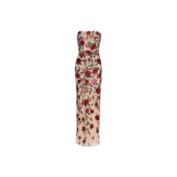 Marchesa Notte Floral-embroidered Tulle-panels Gown