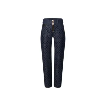 LOUIS VUITTON Flocked Monogram Denim Jeans Women's Black