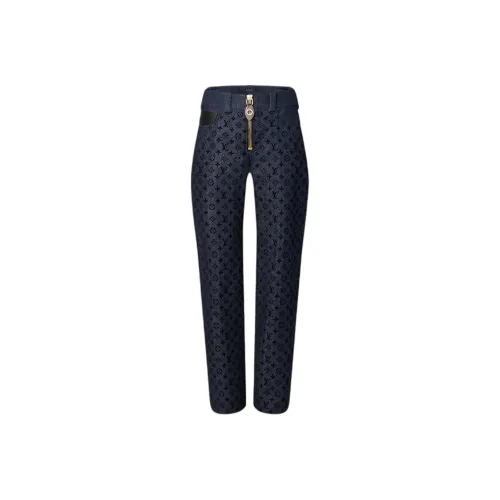 LOUIS VUITTON Flocked Monogram Denim Jeans Women's Black