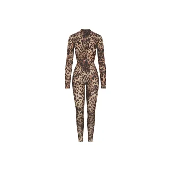 Skims X Dolce&Gabbana Milky Sheer Mock Neck Bodysuit Leopard