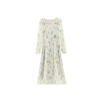 LEMON FAIRY Long Sleeved Dresses Women's Green Floral