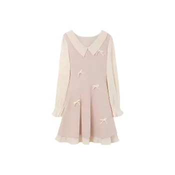 CZMO Long Sleeved Dress Women's Pink Mock Two Piece Dress