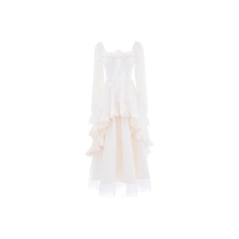 GUOZHEN Long Sleeved Dress Women's Apricot-0