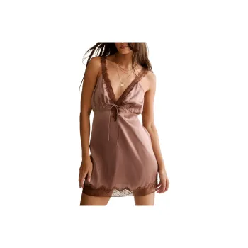 NASTY GAL Nessa Barrett Satin Lace Applique Tie Front Mini Dress Slip Dresses Women's Rose