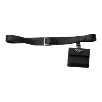 PRADA Enamel, Metal, Calfskin Leather Belts Women's Black 2.2CM