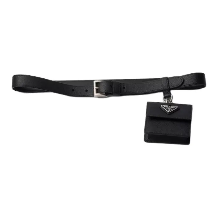 PRADA Enamel, Metal, Calfskin Leather Belts Women's Black 2.2CM-0