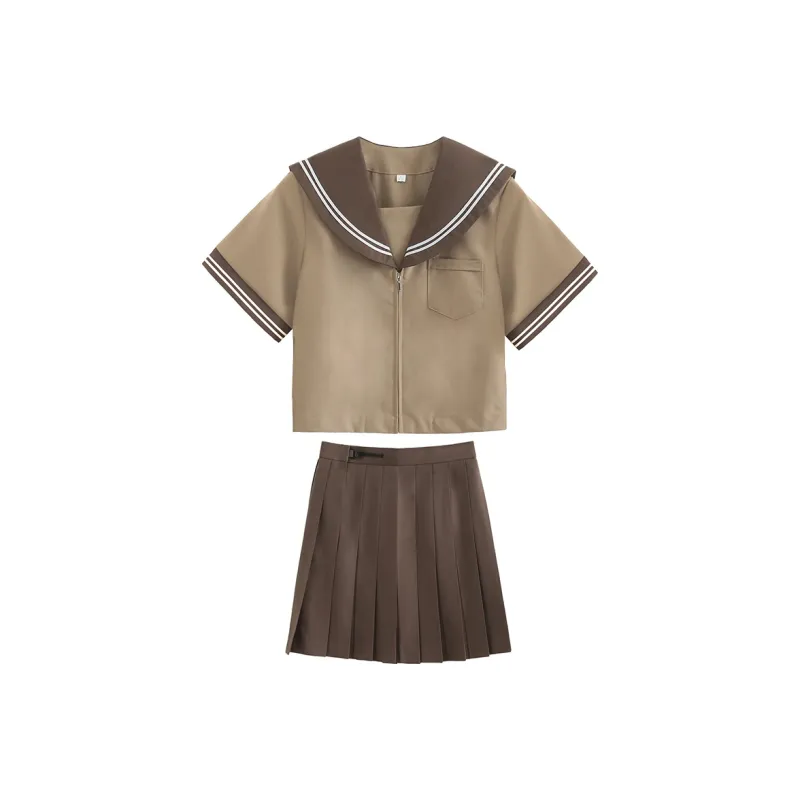 SHENBEI JK Skirt Set Women's Coffee-7