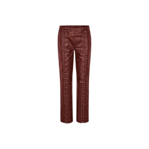 Saks Potts Leather Pants Women's Burgundy