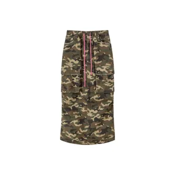 CHUU Casual Long Skirts Women's Green Camouflage