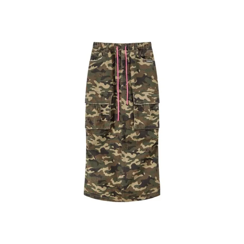 CHUU Casual Long Skirts Women's Green Camouflage-0