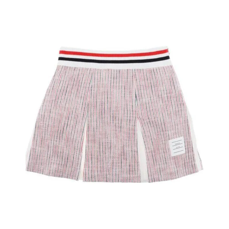 THOM BROWNE Rwb Striped Tweed Pleated Skirt-0