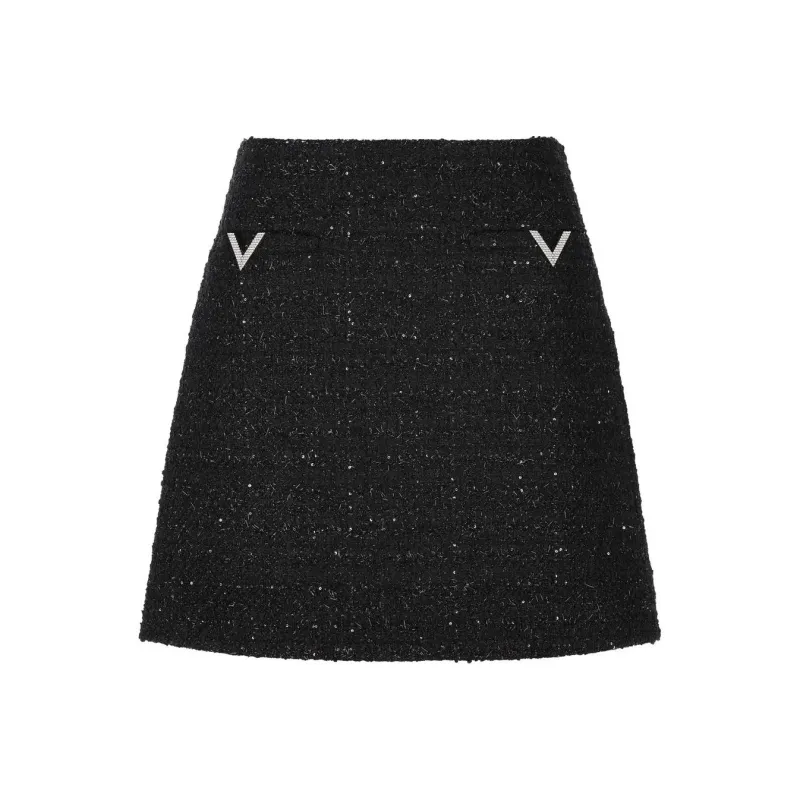 Valentino Garavani Tweed Logo Plaque Mini Skirt-0