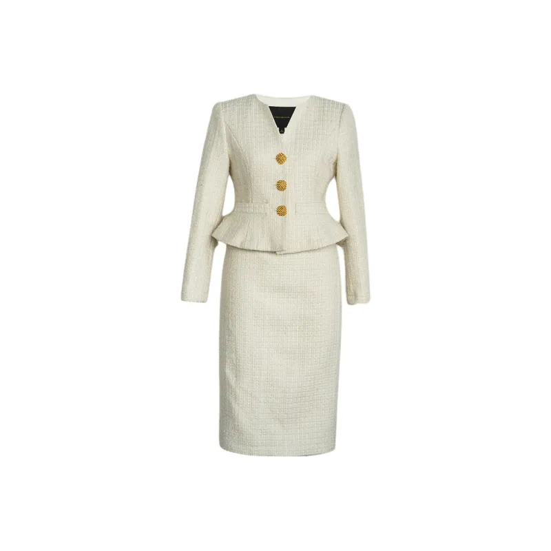 ROEYSHOUSE Long Sleeved Skirt Set Women's Ecru-0