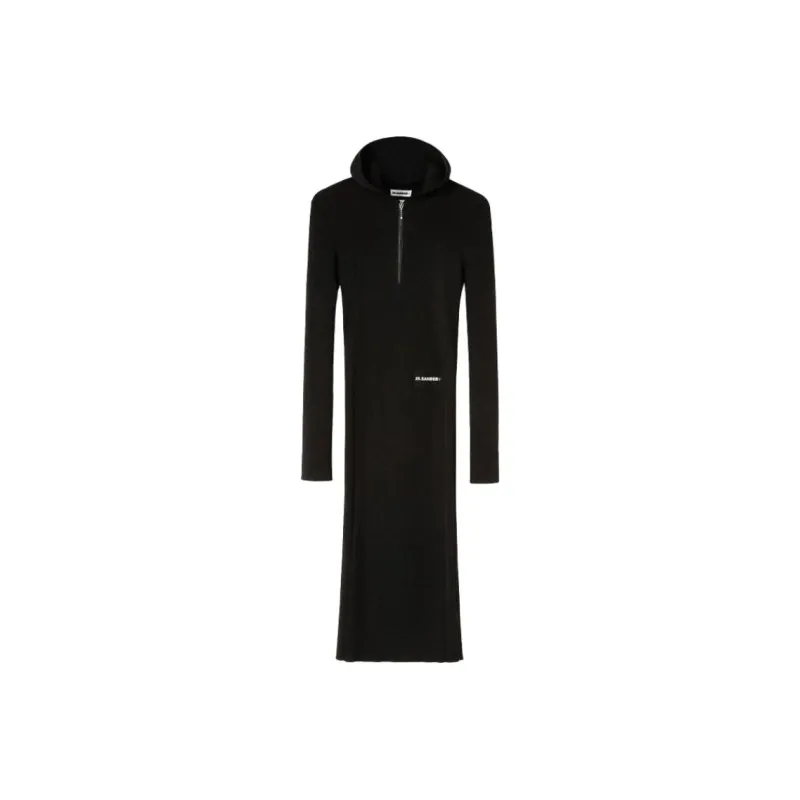 JIL SANDER + Long Sleeved Ribbed Knitted Hooded Midi Dress-0