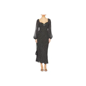 Rixo Spot Printed Sweetheart Neck Midi Dress