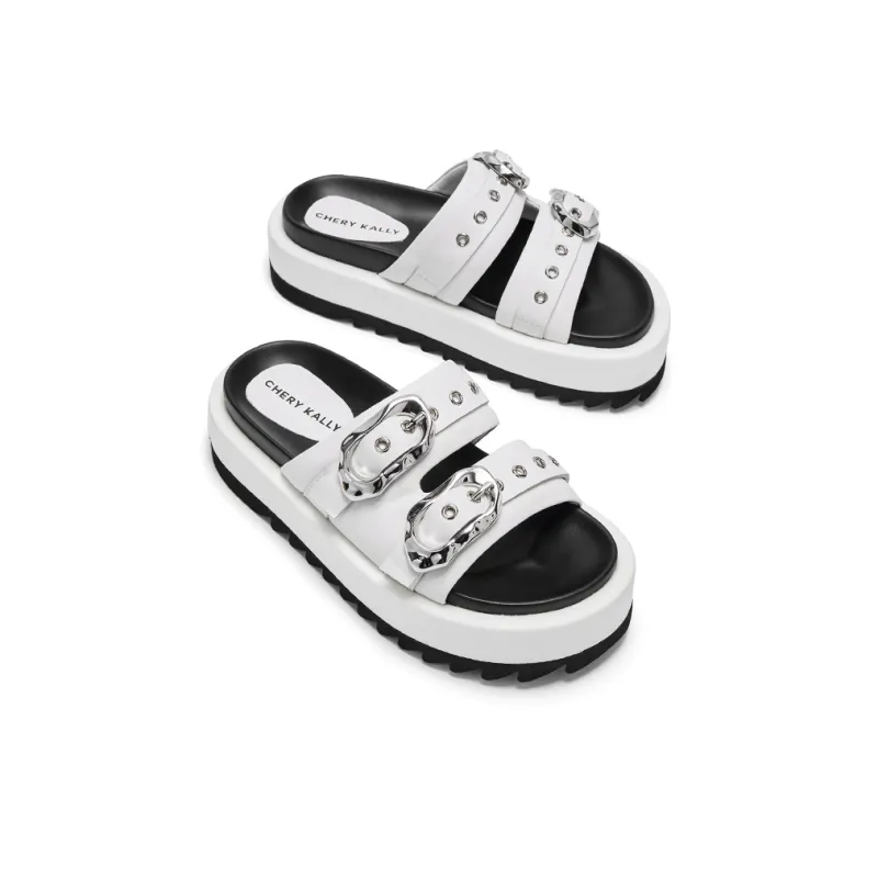 CHERYKALLY Slide Slippers Women's Mist White-3