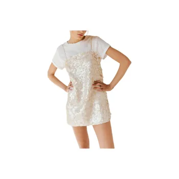 FREE PEOPLE Retrofete Eleanora Sequin Dress Slip Dresses Women's Beige White/Ecru