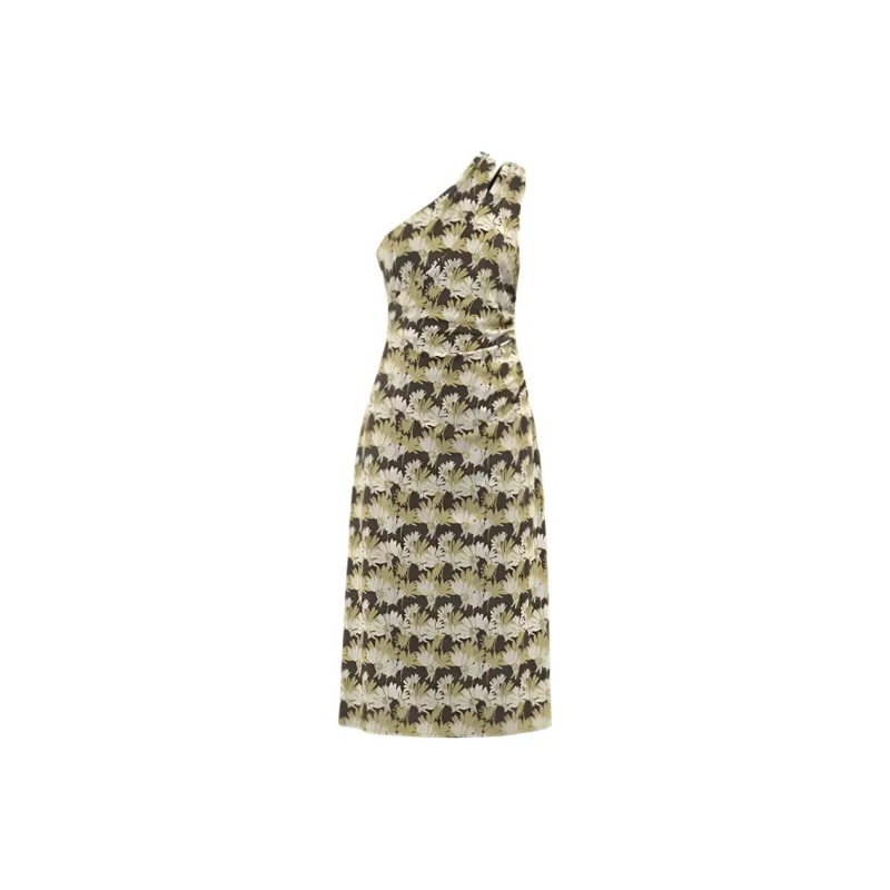 URBAN REVIVO Sleeveless Dress Women's Dark Brown Green Print-0