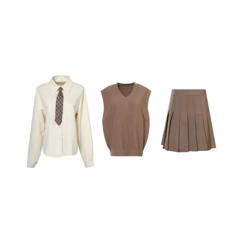 AURORA MUSE Two Piece Skirt Sets Women's White+Coffee+Coffee