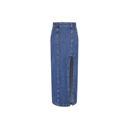 GUESS Front Slit Denim Long Skirt Casual Long Skirts Women's Blue