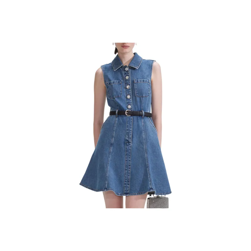 Self portrait Sleeveless Denim Mini Dress-0