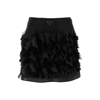 PRADA Feather detail Silk Miniskirt