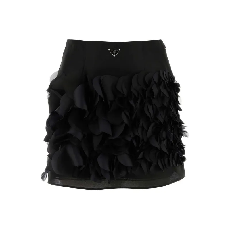 PRADA Enamel Triangle Logo Straight Hem Mini Skirt-0