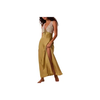 FREE PEOPLE Countryside Maxi Slip Slip Dresses Women's Palm Leaf/Brown Green