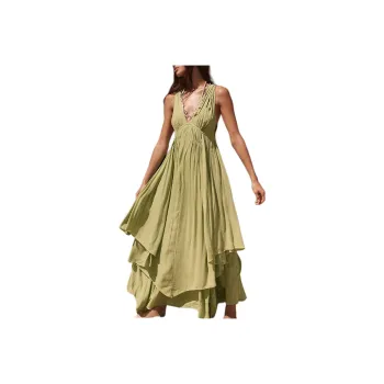 FREE PEOPLE Giovanna Strappy Maxi Slip Dresses Women's Leaf Green/Green