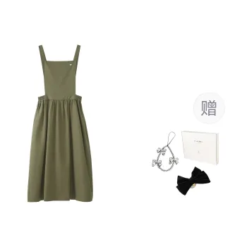 Fstudio Korean Style Petite Versatile Strap Solid Color Sleeveless Dress Women's Army Green