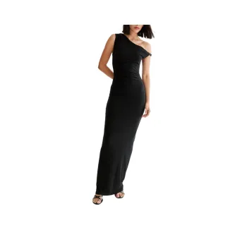 NASTY GAL Slinky Off Shoulder Maxi Dress Sleeveless Dress Women's Black