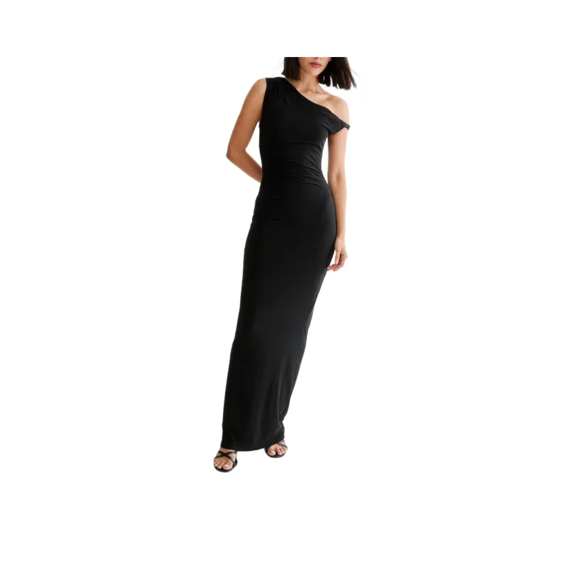 NASTY GAL Slinky Off Shoulder Maxi Dress Sleeveless Dress Women's Black-0