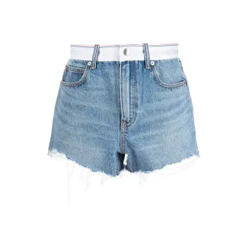 Alexander Wang Logo Webbing High Rise Bite Shorts Vintage Light Indigo