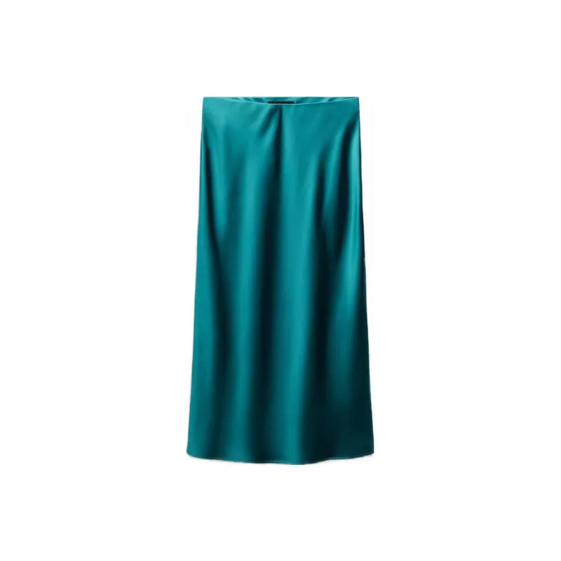 ZARA Casual Long Skirts Women's Dark Blue Green-0