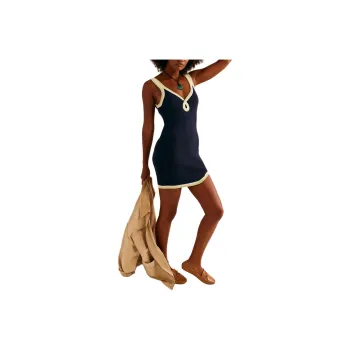 FREE PEOPLE Blair Sweater Mini Slip Dresses Women's Navy Combo/Marine Blue Combo