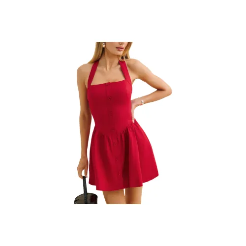 REFORMATION Mariela Linen Dress Slip Dress Women's Lipstick Color